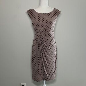 Connected Apparel Polka Dot Sheath Dress Gathered Waist Brown Womens Size 8P